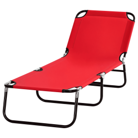 Outsunny Foldable Chaise Lounge, 5-Level Backrest, Adjustable footrest, Pillow, Lightweight Frame, for Pool, Patio, Sun Bathing, Red