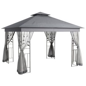 Outsunny Gray Metal Double Roof Gazebo 10x12: Tree Motifs, Outdoor Canopy Shelter