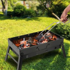 Portable BBQ Grill Foldable Charcoal Grill Camping Garden Outdoor Travel (Color: Black)